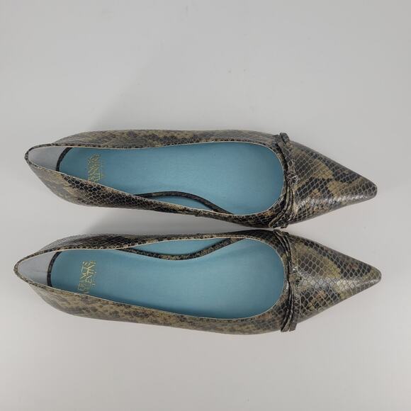 Frances Valentine Olive Paige Snakeskin Embossed Leather Flats 8 - Picture 8 of 11